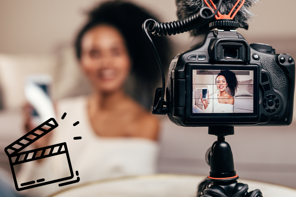 An entrepreneur engaging with her audience through video content creation.